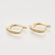 Brass Micro Pave Cubic Zirconia Hoop Earring Findings with Latch Back Closure, Nickel Free, with Horizontal Loop, Real 18K Gold Plated, Horse Eye, 17.5x3.5x12.5mm, Hole: 1.5mm, Pin: 0.8x1mm(KK-T048-027G-NF)