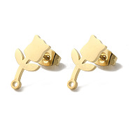 Ion Plating(IP) 304 Stainless Steel Stud Earring Findings, Flower, Golden, 13.5x7.5mm, Hole: 1.2mm, Pin: 0.7x11mm(STAS-I206-20G)