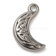 304 Stainless Steel Pendants, Moon with Knot Charm, Stainless Steel Color, 19x11.5x4mm, Hole: 1.8mm(STAS-M070-19P)