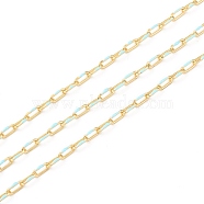 Handmade Golden Brass Enamel Link Chains, Cable Chains, with Spool, Soldered, Long-Lasting Plated, Oval, Cyan, 7x3x1mm, 32.8 Feet(10m)/roll(CHC-M021-66A-03)