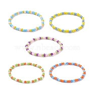 Glass Seed Beads Beaded Bracelets, Colorful Stretch Bracelets for Woman, Mixed Color, Inner Diameter: 2-1/8~2-1/4 inch(5.4~5.6cm), 4~4.5mm(BJEW-JB09071)