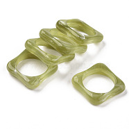 Transparent Resin Finger Rings, Imitation Gemstone Style, Square, Yellow Green, US Size 7 1/4(17.7mm)(X-RJEW-S046-001-A04)