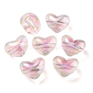 Two Tone UV Plating Transparent Acrylic European Beads, Large Hole Beads, Heart, Pink, 14.5x18.5x14mm, Hole: 4mm(OACR-F004-06D)