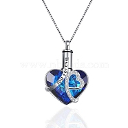 Rhinestone I Love You Forever Heart Ashes Box Necklaces, Alloy Urn Ashes Pendant Box Chain Necklaces for Women, Montana, 17.72 inch(45cm)(PW-WGEBB89-01)