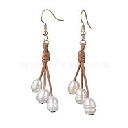 Natural Pearl Dangle Earrings with Waxed Polyester Cords, WhiteSmoke, 61mm(EJEW-TA00310)