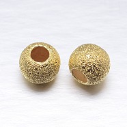 Real 18K Gold Plated Round 925 Sterling Silver Textured Beads, Real 18K Gold Plated, 8mm, Hole: 3.5mm, about 34pcs/20g(STER-M101-01-8.5mm)