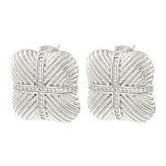 Rack Plating Brass Micro Pave Cubic Zirconia Square Stud Earrings, Long-Lasting Plated, Lead Free & Cadmium Free, Platinum, 18.5x19mm(EJEW-H117-05P)