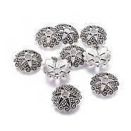 Nickel Free & Lead Free Alloy Fancy Bead Caps, Long-Lasting Plated, 6-Petal, Flower, Antique Silver, 20x6mm, Hole: 2mm(PALLOY-J471-61AS-FF)