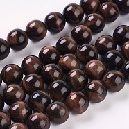 Natural Red Tiger Eye Beads Strands, Round, Dyed & Heated, 10mm, Hole: 1mm, about 19pcs/strand, 7.5 inch(G-C076-10mm-1D)