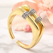 Brass Micro Pave Clear Cubic Zirconia Cuff Rings, Parallels Rings for Women, Real Gold Plated & Real Platinum Plated, 9mm(RJEW-U035-05GP)