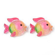 Rainbow Resin Cabochons, with Glitter, Goldfish, Cerise, 26x23x10mm(X-CRES-N024-39)