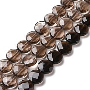 Natural Smoky Quartz Beads Strands, Flat Round, Faceted, 10x4mm, Hole: 1mm, about 39pcs/strand, 15.55 inch(39.5cm)(G-C238-06A)