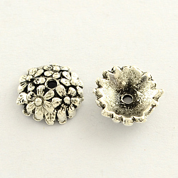 Tibetan Style Zinc Alloy Flower Bead Caps, Cadmium Free & Lead Free, Multi-Petal, Antique Silver, 11x4mm, Hole: 2mm, about 1031pcs/1000g(TIBE-Q033-59)