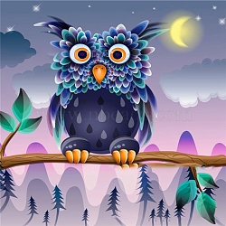 Cartoon Owl Pattern 5D Diamond Painting Kits for Kids and Adult Beginners, DIY Full Round Drill Picture Art, Rhinestone Gem Paint Kits for Home Wall Decor, Dark Slate Blue, 300x300mm(PW-WG49578-02)