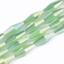 Electroplate Glass Beads Strands, AB Color Plated, Imitation Jade Glass, Faceted Bicone, Light Green, 12x4mm, Hole: 0.8mm, about 59~60pcs/strand, 27.56 inch(70cm)(EGLA-S194-03A-B04)