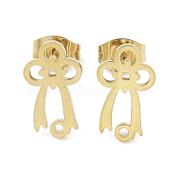 Bowknot Ion Plating(IP) 304 Stainless Steel Stud Earring Findings, with Loop, Golden, 13x8mm, Hole: 1.2mm, Pin: 0.8x11mm(STAS-I206-98G)