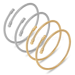 BENECREAT 4Pcs 2 Colors 304 Stainless Steel Open Cuff Bangles Set with Oval Beaded, Twist Rope Torque Bangles for Women, Golden & Stainless Steel Color, Inner Diameter: 2-1/8 inch(5.5cm), 2Pcs/color(BJEW-BC0001-28)