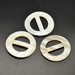 Flat Round Freshwater Shell Buckles, Seashell Color, 59x4mm, Hole: 14x35mm(BUTT-F053-02)