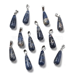 Natural Sodalite Pendants, with Stainless Steel Snap On Bails, Drop, 28~30x10~12mm, Hole: 6x4mm(G-T081-30)