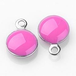 Stainless Steel Enamel Charms, Enamelled Sequins, Flat Round, Hot Pink, 11x8x3mm, Hole: 1mm(STAS-P049-01)