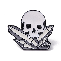 Skull Enamel Pin, Halloween Alloy Brooch for Backpack Clothes, Electrophoresis Black, Gray, 32x37.5x1mm(FIND-K005-22EB)