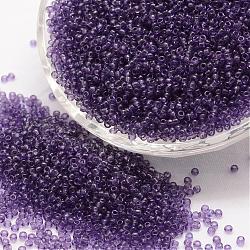 8/0 Glass Seed Beads, Grade A, Round, Transparent Colours, Blue Violet, 2.8~3.2mm, Hole: 1.0mm, about 15000pcs/pound(SEED-J013-F8-13)