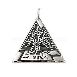 304 Stainless Steel Manual Polishing Pendants, with Jump Rings, Triangle with Valknut, Antique Silver, 38.5x41.5x2.5mm, Hole: 7mm(STAS-G274-23AS)