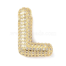 Rack Plating Brass Micro Pave Cubic Zirconia Pendants, Real 18K Gold Plated, Lead Free & Cadmium Free, Letter, Letter L, 26.5x15.5x6.5mm, Hole: 4x2.5mm(KK-Q790-01L-G)