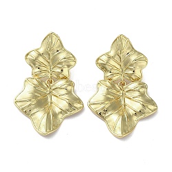 Rack Plating Brass Leaf Dangle Stud Earrings, Lead Free & Cadmium Free, Real 18K Gold Plated, 51x32mm(EJEW-M237-10G)