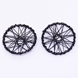 Wrapped Wire Iron Pendants, Flat Round, Black, 30x3.5mm(IFIN-WH0053-41A-05)