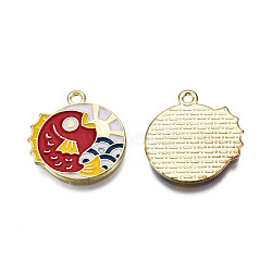 Alloy Enamel Pendants, Cadmium Free & Lead Free, Light Gold, Japanese Style, Fish Charm, Dark Red, 19.5x18x1.5mm, Hole: 1.6mm(ENAM-N059-87)