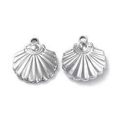 304 Stainless Steel Pendants, Shell Charm, Stainless Steel Color, 18.5x16x2.5mm, Hole: 1.8mm(STAS-P324-16P)