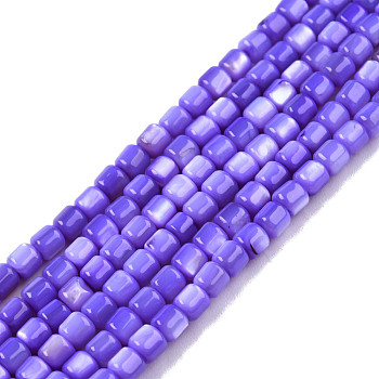Natural Freshwater Shell Beads Strands, Dyed, Column, Mauve, 3.5x3.5mm, Hole: 0.8mm, about 110~113pcs/strand, 14.69 inch~15.08 inch(37.3~38.3cm)