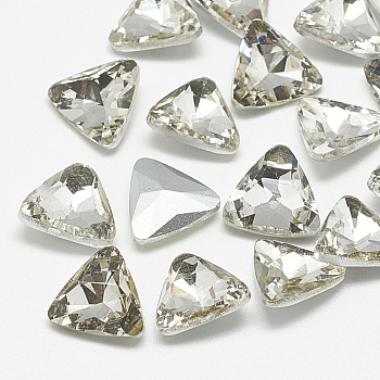 Pointed Back Glass Rhinestone Cabochons, Back Plated, Faceted, Triangle, Crystal, 11x12x4.5mm