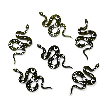 Western Style Acrylic Big Pendants, Snake with Moon, White, 69x38x2mm, Hole: 1.6mm