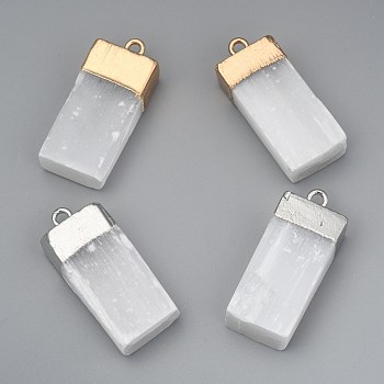 Natural Selenite Pendant, with  Iron Loops, Rectangle, Mixed Color, 34~35.5x14.5~17x9~10mm, Hole: 2.5mm