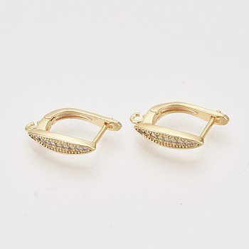 Brass Micro Pave Cubic Zirconia Hoop Earring Findings with Latch Back Closure, Nickel Free, with Horizontal Loop, Real 18K Gold Plated, Horse Eye, 17.5x3.5x12.5mm, Hole: 1.5mm, Pin: 0.8x1mm