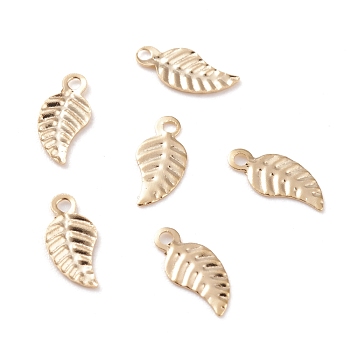 Brass Charms, Leaf, Real 24K Gold Plated, 9x4x0.2mm, Hole: 1mm