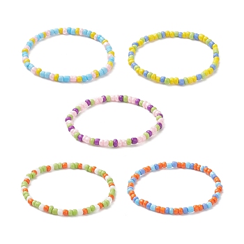 Glass Seed Beads Beaded Bracelets, Colorful Stretch Bracelets for Woman, Mixed Color, Inner Diameter: 2-1/8~2-1/4 inch(5.4~5.6cm), 4~4.5mm