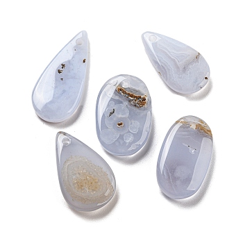 Natural Blue Lace Agate Pendants, Geometric Charms, Mixed Shapes, 30.5~38.5x17~20x5.5~7.5mm, Hole: 2~2.5mm