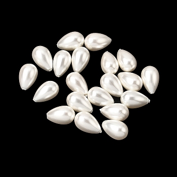 Electroplated Shell Pearl Beads, Teardrop, Half Drilled, Seashell Color, 12~13x8~9mm, Hole: 1mm