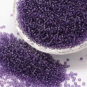 8/0 Glass Seed Beads, Grade A, Round, Transparent Colours, Blue Violet, 2.8~3.2mm, Hole: 1.0mm, about 15000pcs/pound