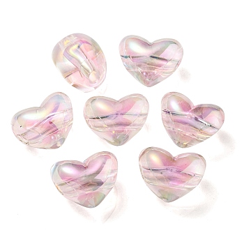 Two Tone UV Plating Transparent Acrylic European Beads, Large Hole Beads, Heart, Pink, 14.5x18.5x14mm, Hole: 4mm