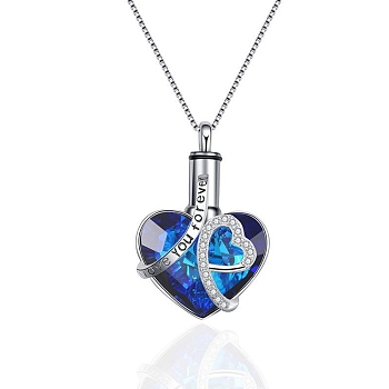 Rhinestone I Love You Forever Heart Ashes Box Necklaces, Alloy Urn Ashes Pendant Box Chain Necklaces for Women, Montana, 17.72 inch(45cm)