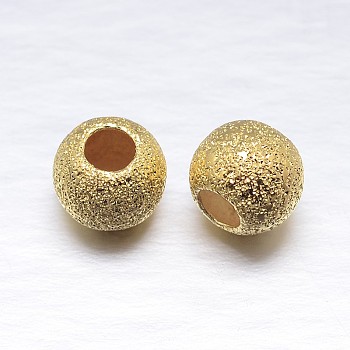 Real 18K Gold Plated Round 925 Sterling Silver Textured Beads, Real 18K Gold Plated, 8mm, Hole: 3.5mm, about 34pcs/20g