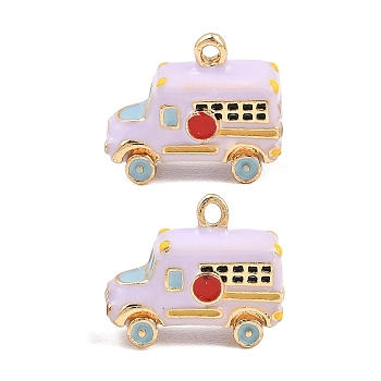 Alloy Enamel Pendants, Bus Charms, Golden, Lilac, 14x17x7mm, Hole: 1.6mm