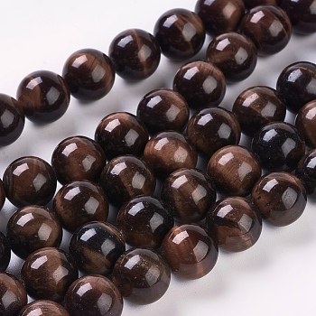 Natural Red Tiger Eye Beads Strands, Round, Dyed & Heated, 10mm, Hole: 1mm, about 19pcs/strand, 7.5 inch