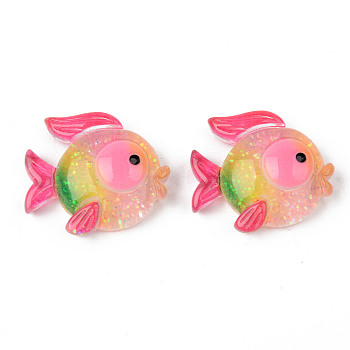 Rainbow Resin Cabochons, with Glitter, Goldfish, Cerise, 26x23x10mm