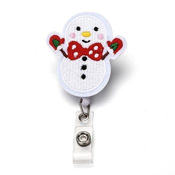 Christmas Snowman Felt & ABS Plastic Badge Reel, Retractable Badge Holder, with Iron Alligator Clip, Platinum, White, 10.3cm, Snowman: 62.5x52x24mm