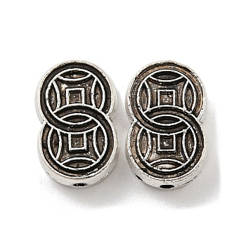 Tibetan style Alloy Beads, Cadmium Free & Lead Free, Flat Round, Antique Silver, 14x9x4mm, Hole: 1.4mm